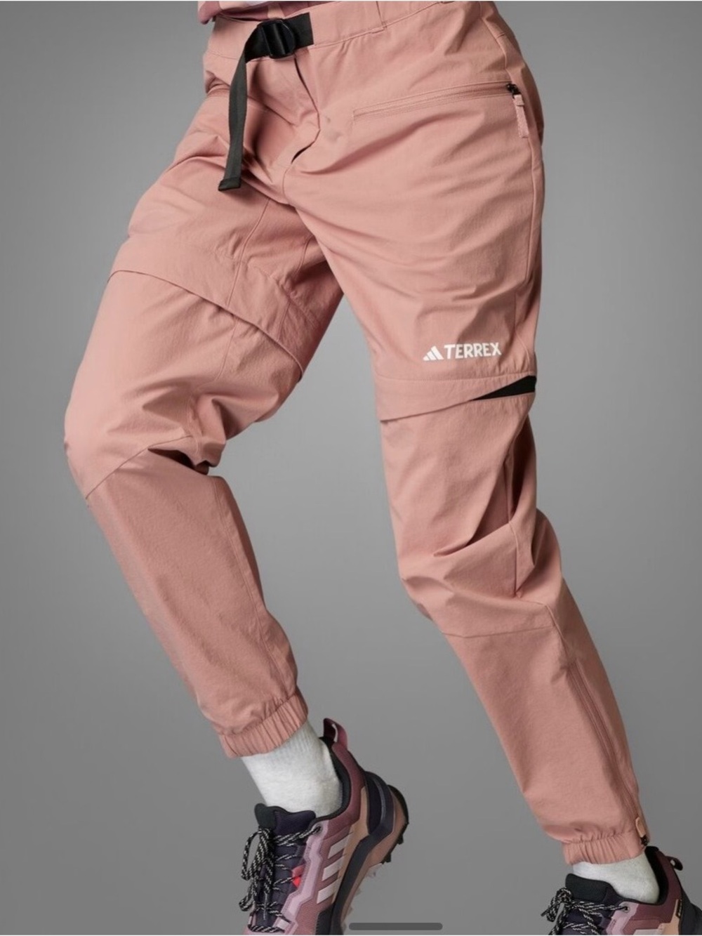adidas Terrex Utilitas hiking zip-off pants in a dusty pink